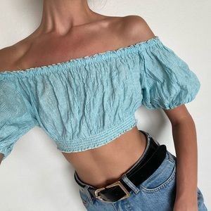 Balloon sleeves off the shoulder top